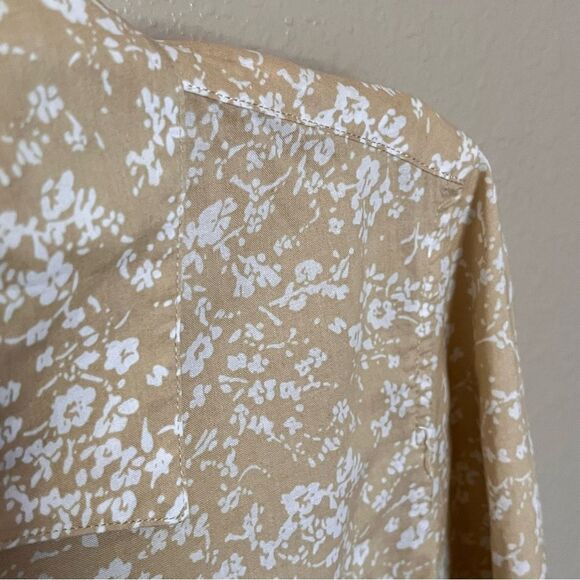 Pure Collection Cotton Tan/White Floral Long Sleeve Button Front Shirt Size 12 - Picture 5 of 9